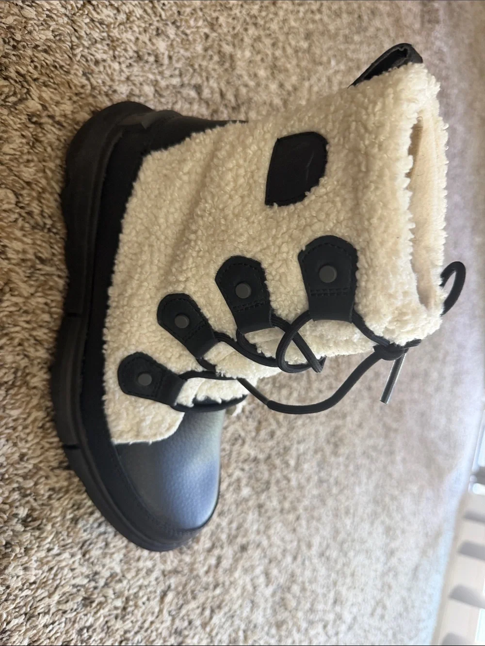 Sorel Women's Black & Cream Sherpa Lace Winter Boots